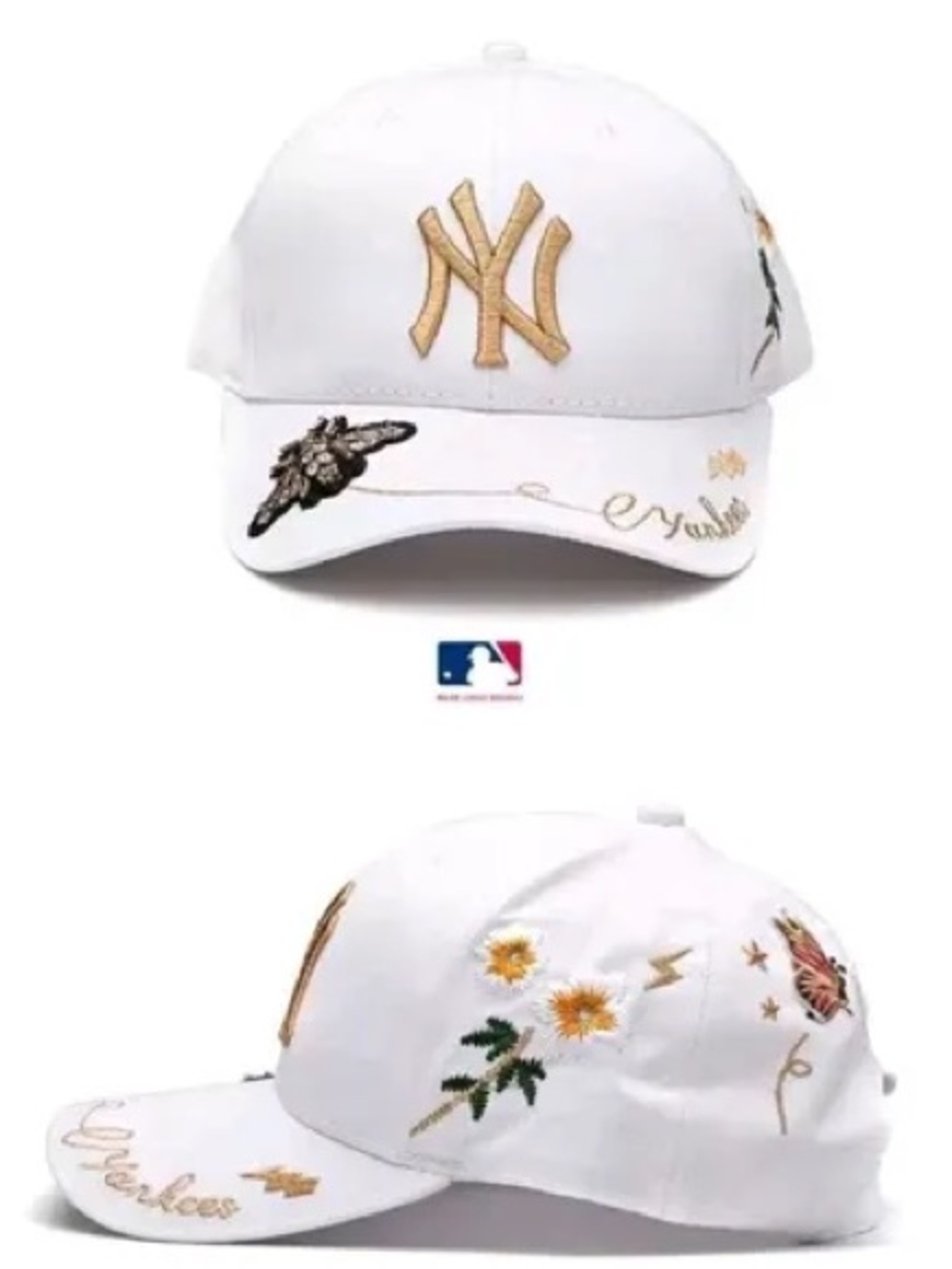 MLB White Cap with Rose Gold Embroidered NY Logo - Picture 6 of 7